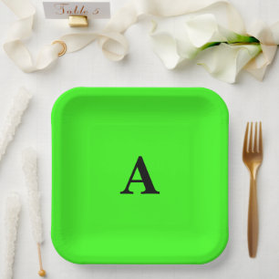 Neon Groen Monogram Initiaal Wit Aangepast Mooie 2 Papieren Bordje