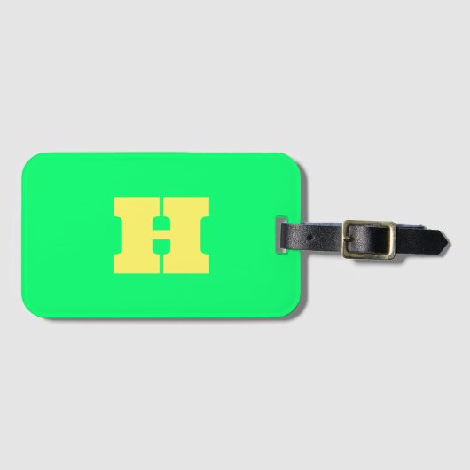 Neon groen monogram trendy reizen helder bagagelabel (Voorkant (horizontaal))