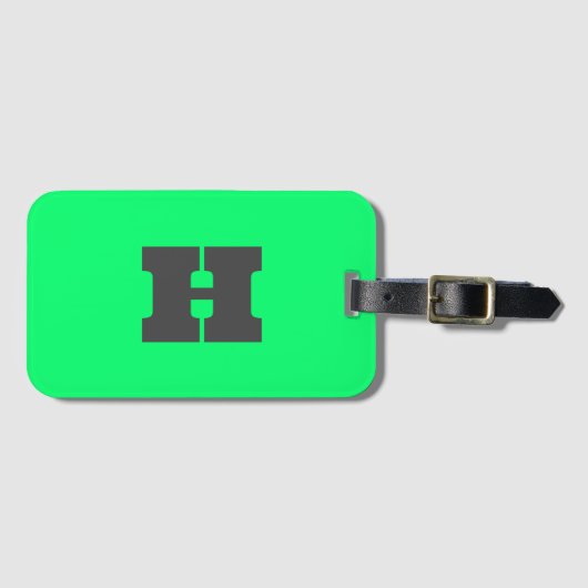 Neon groen monogram trendy reizen helder bagagelabel (Voorkant (horizontaal))