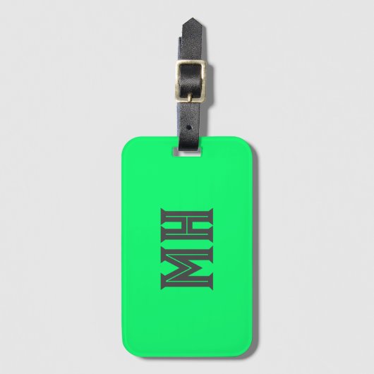 Neon groen monogram trendy reizen helder bagagelabel (Voorkant (verticaal))