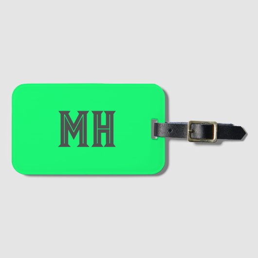 Neon groen monogram trendy reizen helder bagagelabel (Voorkant (horizontaal))