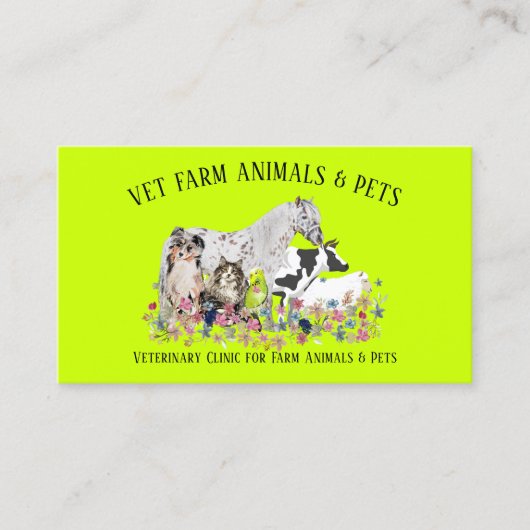 neon groen Paard Koe Schaap Hond Kat Vogel Dier Di Visitekaartje (Voorkant)