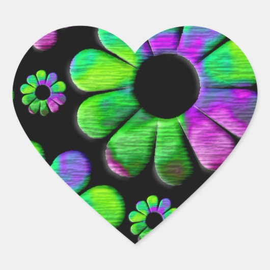 Neon groen paarse blauw daisy hart sticker (Voorkant)