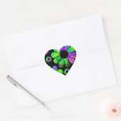 Neon groen paarse blauw daisy hart sticker (Envelop)