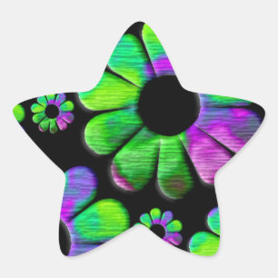Neon groen paarse blauw daisy ster sticker