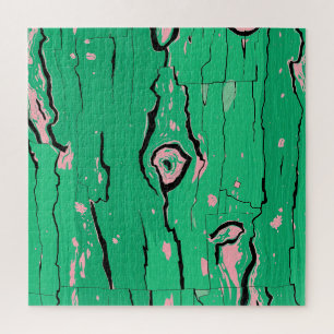 Neon Groen Pop Art Houtnerf Abstracte Schors Legpuzzel