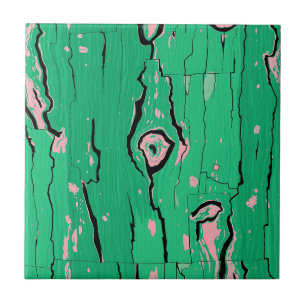 Neon Groen Pop Art Houtnerf Abstracte Schors Tegeltje