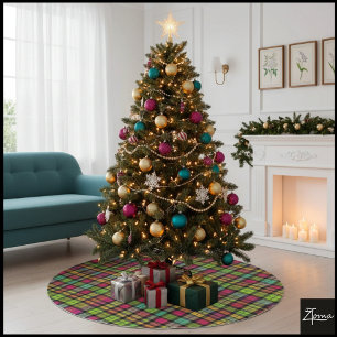 Neon Groen Roze Gestreepte Cyberpunk Tartan Kerstboom Rok