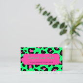 Neon Groen Roze Luipaard Visitekaartje (Staand voorkant)