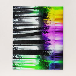 Neon Groen Roze Paarse Gele Bosreflectie Legpuzzel