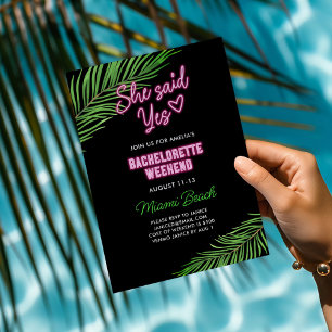 Neon Groen & Roze Tropisch Vrijgezellenweekend Kaart