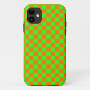 Neon Groen Sinaasappel Geruite Checkerboard  Case-Mate iPhone Case