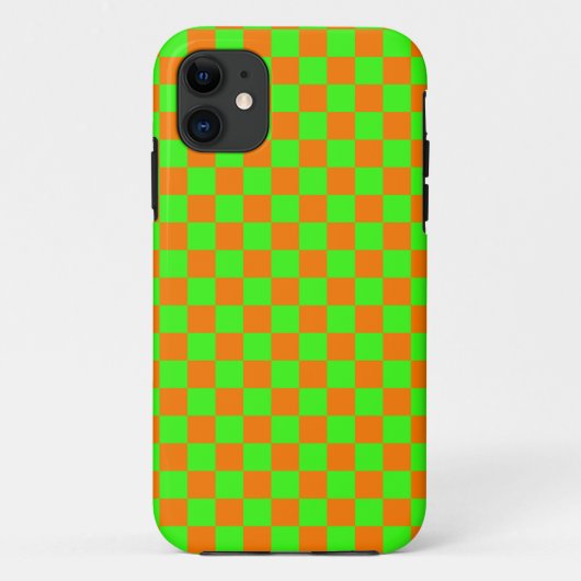 Neon Groen Sinaasappel Geruite Checkerboard  Case-Mate iPhone Case (Achterkant)