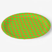 Neon Groen Sinaasappel Geruite Checkerboard  Papieren Bordje (Gekanteld)