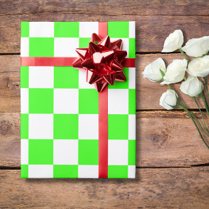 Neon Groen Wit Geruite Checkerboard  Cadeaupapier