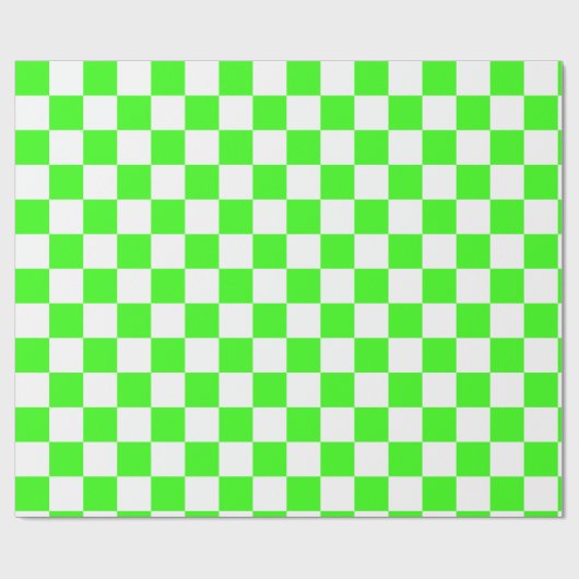 Neon Groen Wit Geruite Checkerboard  Cadeaupapier (Vlak)