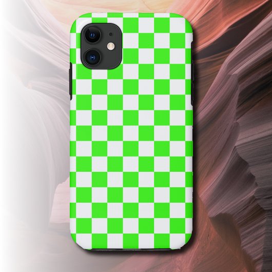 Neon Groen Wit Geruite Checkerboard Case-Mate iPhone Case