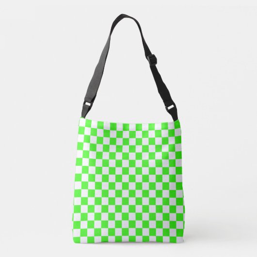 Neon Groen Wit Geruite Checkerboard Crossbody Tas (Achterkant)