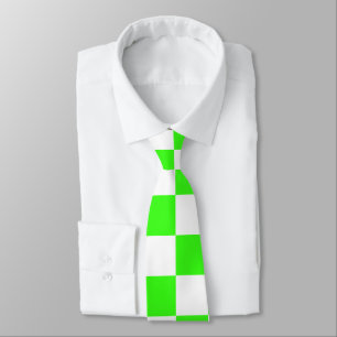 Neon Groen Wit Geruite Checkerboard Stropdas