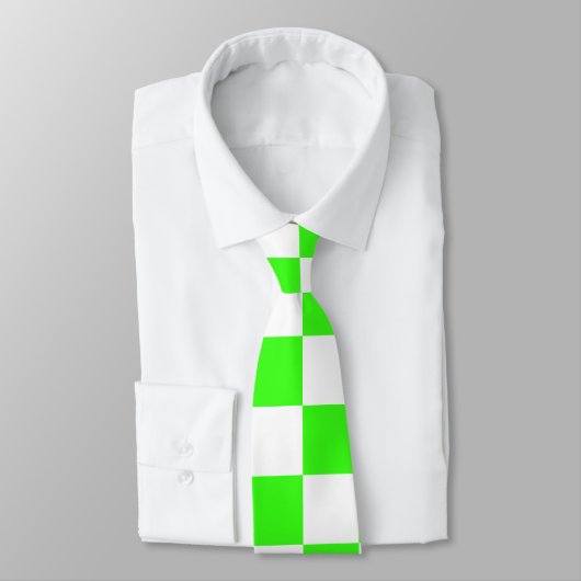 Neon Groen Wit Geruite Checkerboard Stropdas (Gebonden)