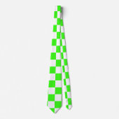 Neon Groen Wit Geruite Checkerboard Stropdas (Voorkant)
