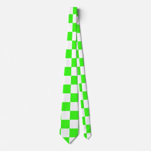 Neon Groen Wit Geruite Checkerboard  Stropdas (Voorkant)