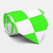Neon Groen Wit Geruite Checkerboard Stropdas (Opgerold)