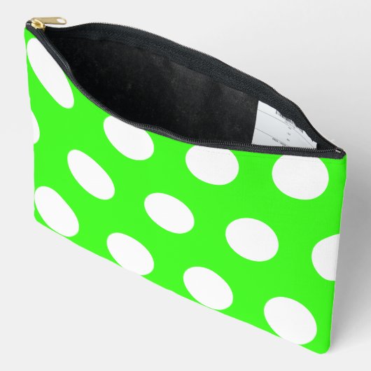 Neon groen wit grote polka stippen etui (Open)