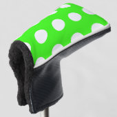 Neon groen wit grote polka stippen golfheadcover (3/4 voorkant)