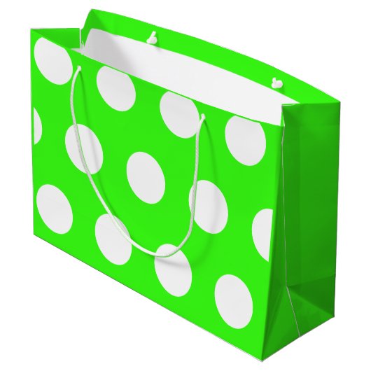 Neon groen wit grote polka stippen groot cadeauzakje (Achterkant Gekanteld)