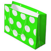 Neon groen wit grote polka stippen groot cadeauzakje (Voorkant Gekanteld)