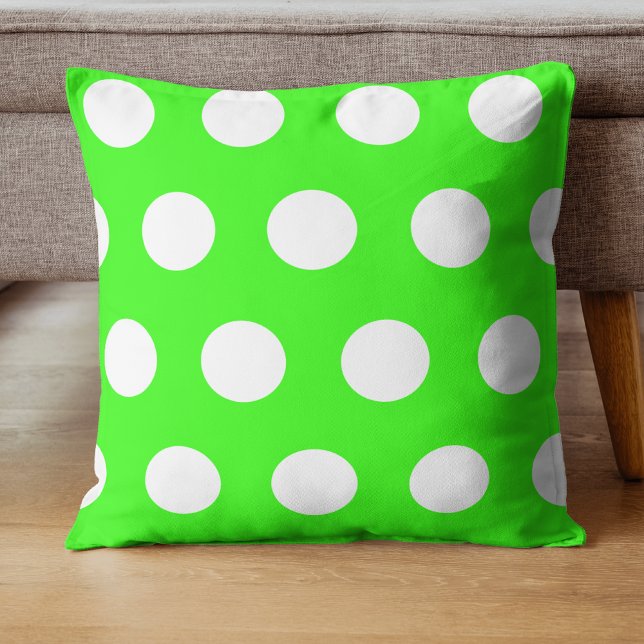 Neon groen wit grote polka stippen kussen (Creator heeft geüpload)
