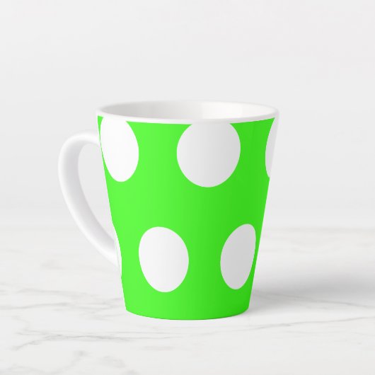 Neon groen wit grote polka stippen latte mok (Linkerhoek)