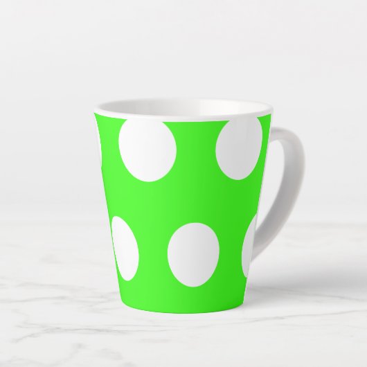 Neon groen wit grote polka stippen latte mok (Rechterhoek)