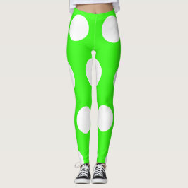 Neon groen wit grote polka stippen leggings