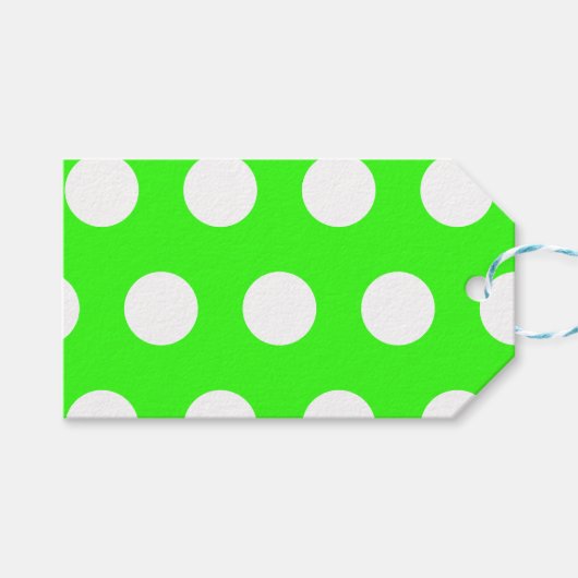 Neon Groen Witte Grote Stippen Cadeaulabel (Voorkant (Horizontaal))