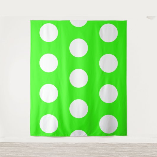 Neon Groen Witte Grote Stippen Wandkleed (Voorkant)