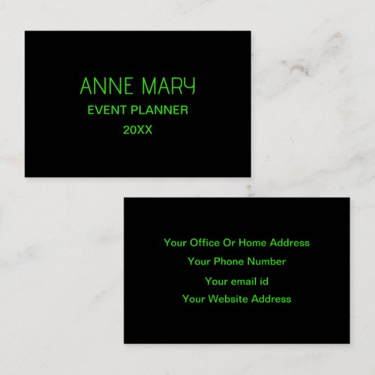 Neon Groen Zwart Aangepaste Kleur Bruiloft Profess Visitekaartje (Voorkant / Achterkant)