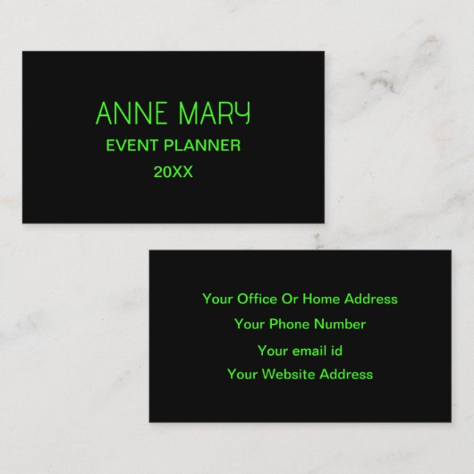 Neon groen zwart aangepaste kleur bruiloften moder visitekaartje (Voorkant / Achterkant)
