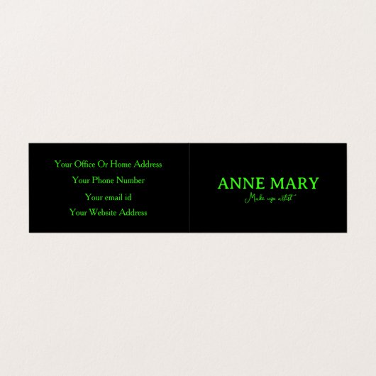 Neon groen zwart aangepaste kleur make-up artiest visitekaartje (Buitenkant ongevouwen)