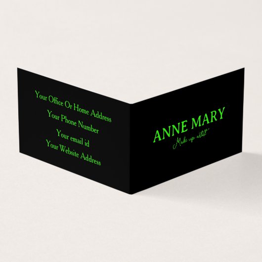 Neon groen zwart aangepaste kleur make-up artiest  visitekaartje (Buitenkant)