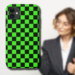 Neon Groen Zwart Geruit Dambord Vintage Case-Mate iPhone Case