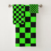 Neon Groen Zwart Geruite Checkerboard Bad Handdoek (Insitu)