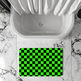 Neon Groen Zwart Geruite Checkerboard  Badmat