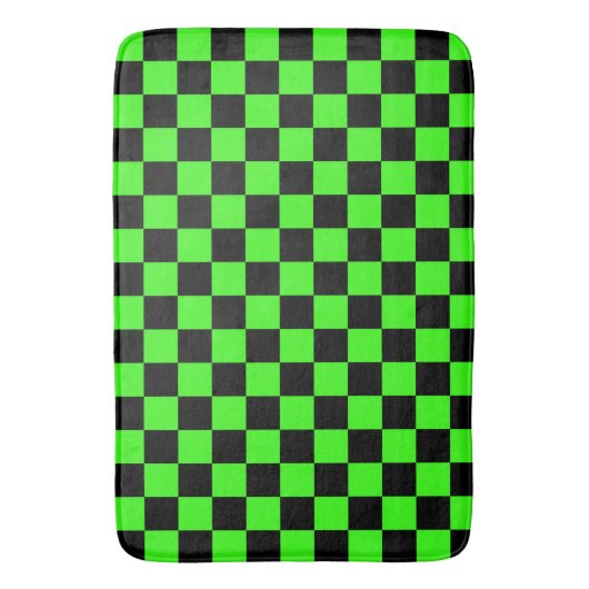 Neon Groen Zwart Geruite Checkerboard  Badmat (Voorkant Verticaal)
