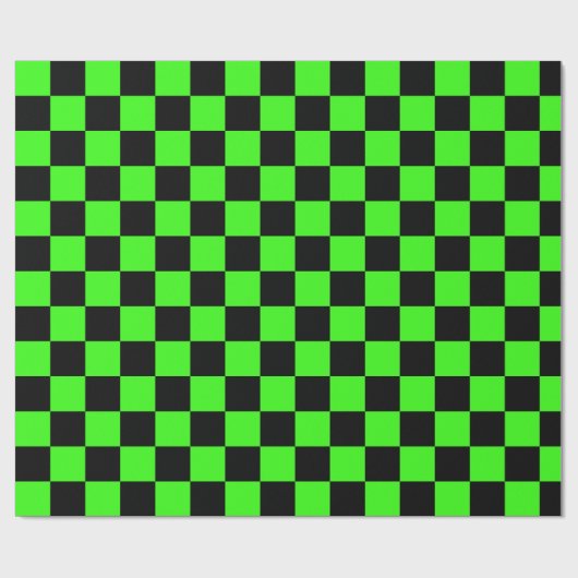 Neon Groen Zwart Geruite Checkerboard  Cadeaupapier (Vlak)