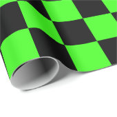 Neon Groen Zwart Geruite Checkerboard  Cadeaupapier (Rol Hoek)