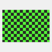 Neon Groen Zwart Geruite Checkerboard Inpakpapier Vel (Voorkant 2)