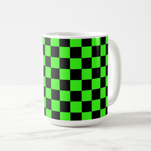 Neon Groen Zwart Geruite Checkerboard  Koffiemok (Voorkant rechts)
