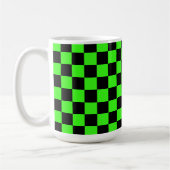 Neon Groen Zwart Geruite Checkerboard  Koffiemok (Links)